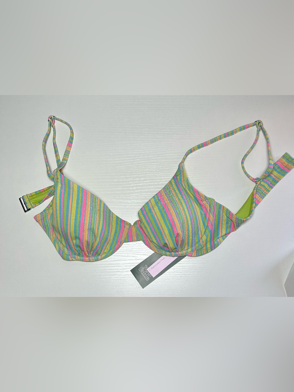 wild fable Multicolor Striped Bikini Top - Pink, Yellow, Blue, Green